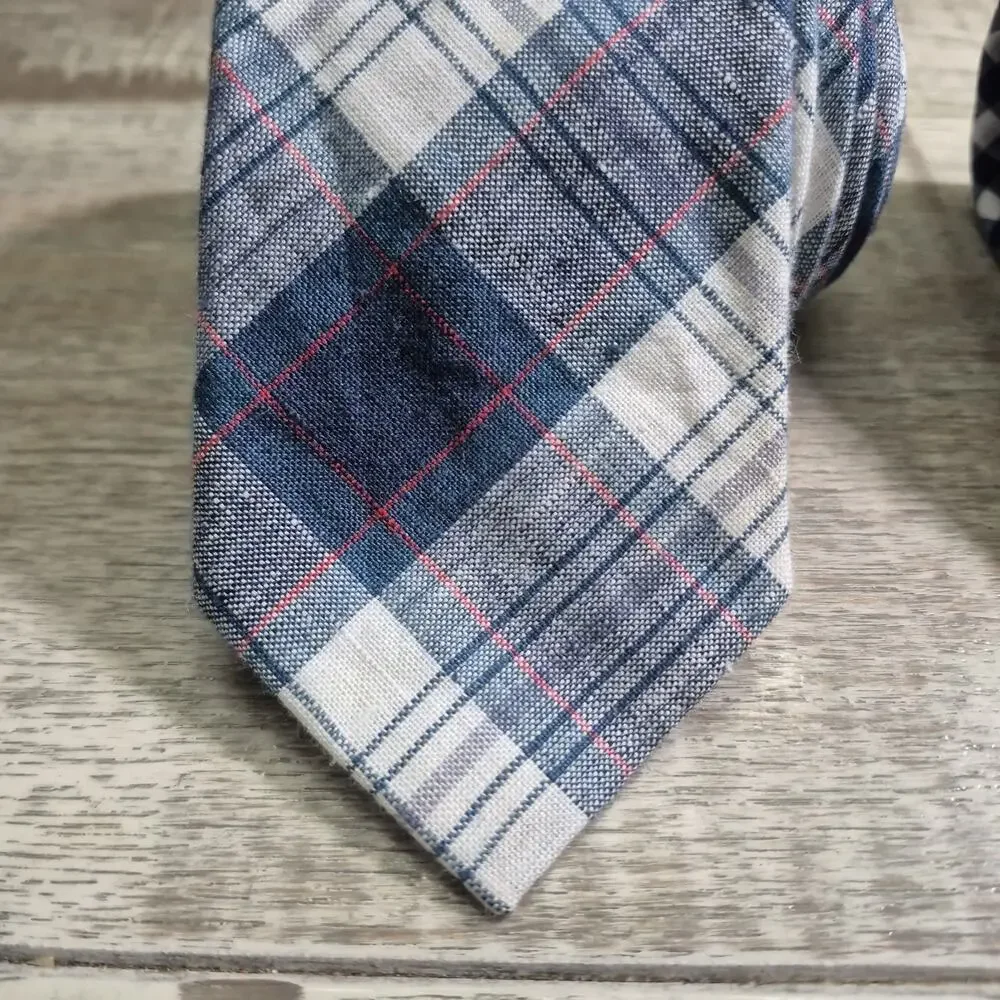 J.Crew Handmade USA Tie Lot Plaid Linen Baird McNutt & Blue Gingham Neckties